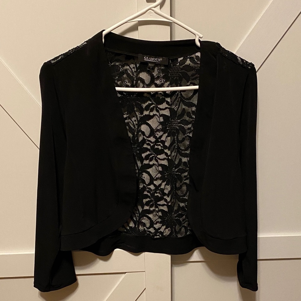 Glamour Black Lace-Back Cropped Jacket